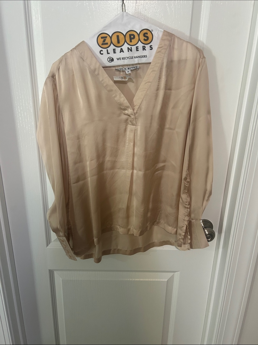 Light Gold Silk V-Neck Blouse by Lola & Sophie
